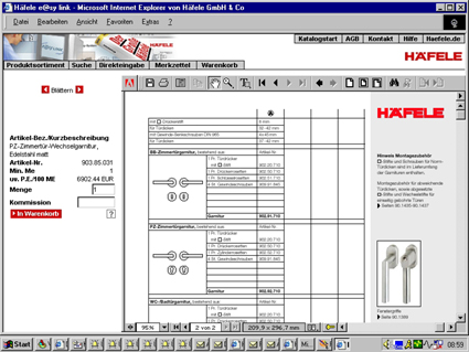 Texte, technische Zeichnungen und Bilder werden wie im gewohnten gedruckten Katalog dargestellt. Foto: HÄFELE